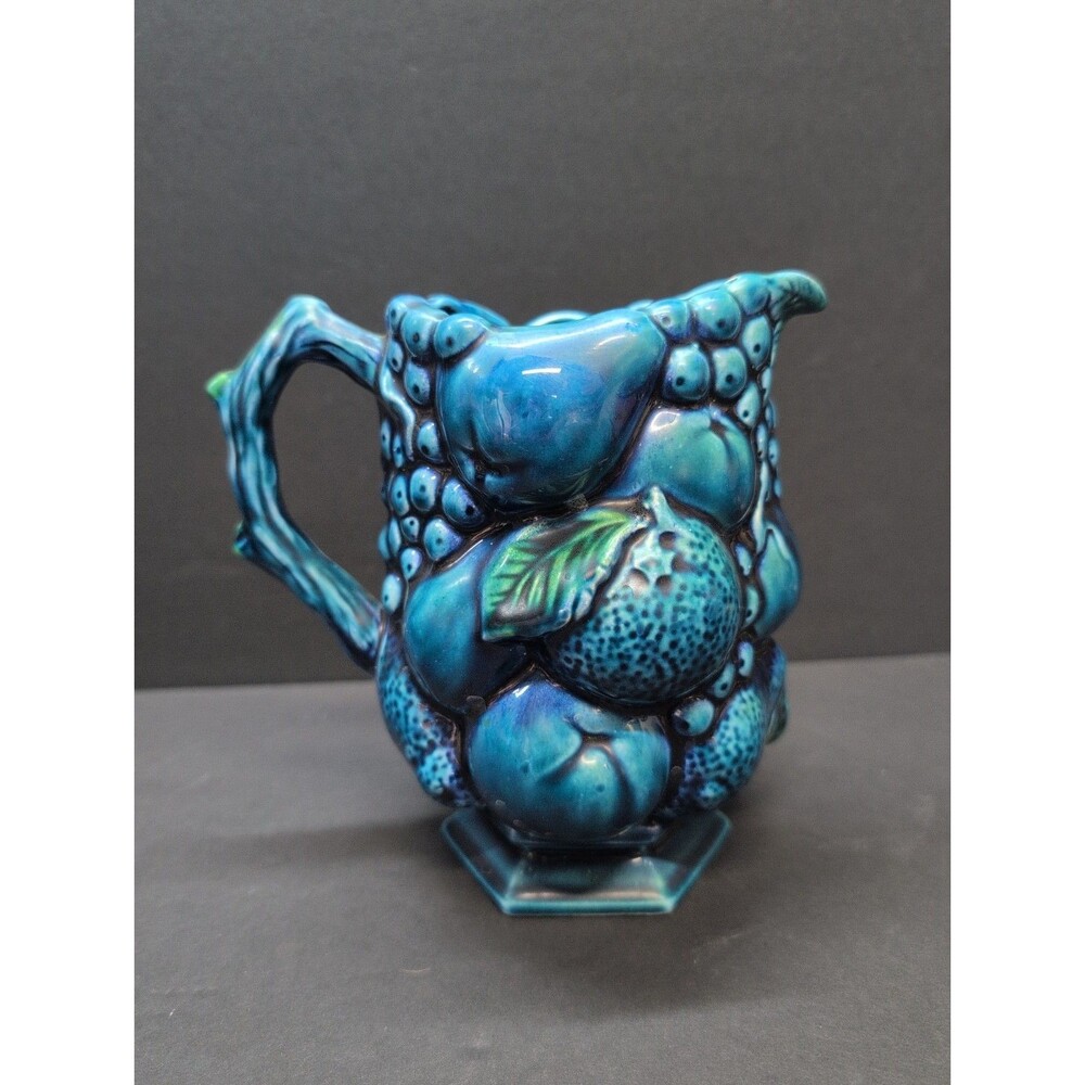 Vintage Inarco Mood Indigo Blue Fruit Pitcher E2429 Japan 6.5” Tall X 3.5” Diam
